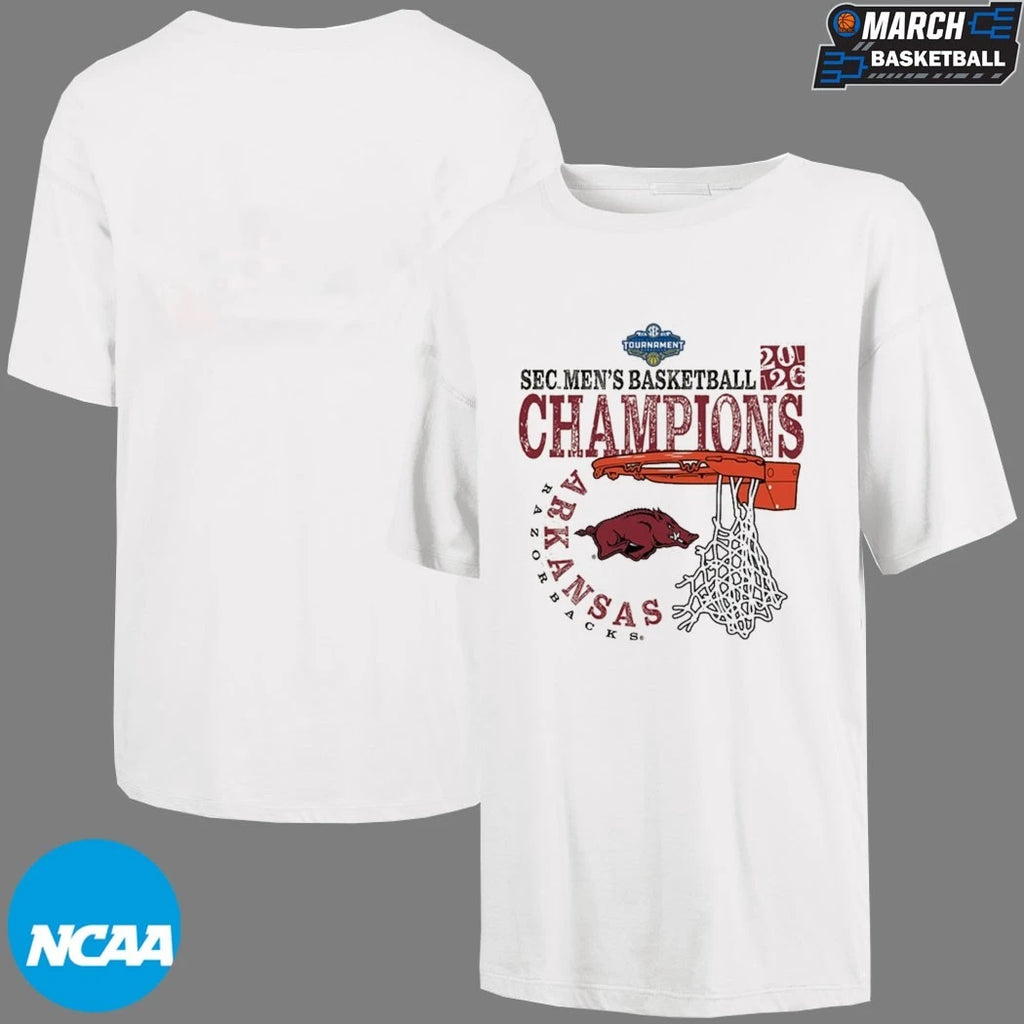 Arkansas Razorbacks 2026 SEC Men’s Basketball Tournament Champions Cut Nets T-shirts