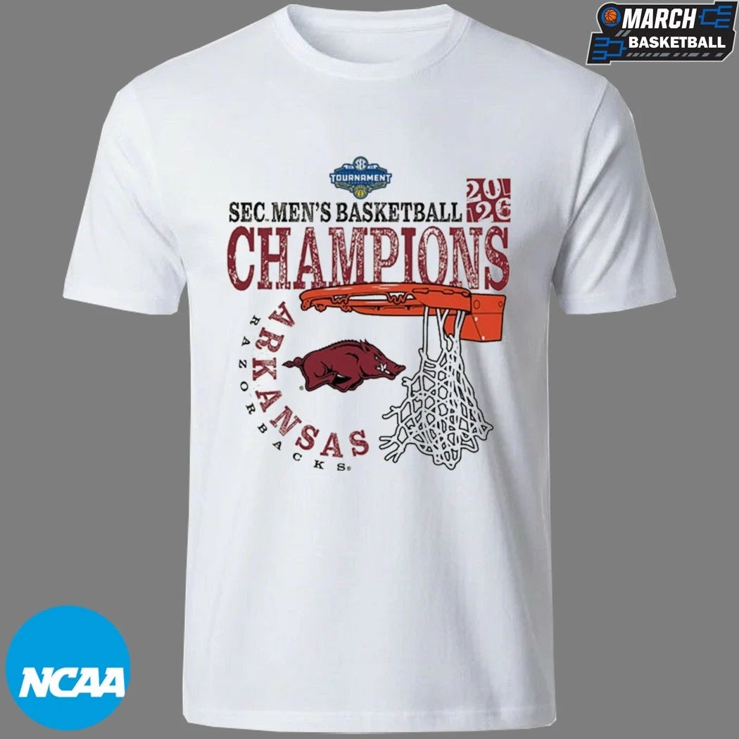 Arkansas Razorbacks 2026 SEC Men’s Basketball Tournament Champions Cut Nets T-shirts