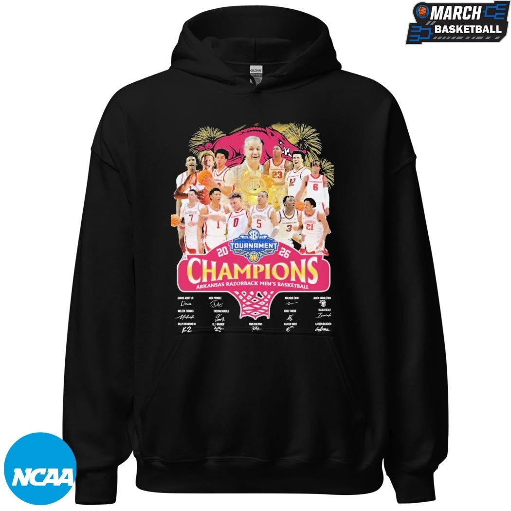 Arkansas Razorbacks 2026 SEC Men’s Basketball Tournament Champions Team Players Signatures T-shirts
