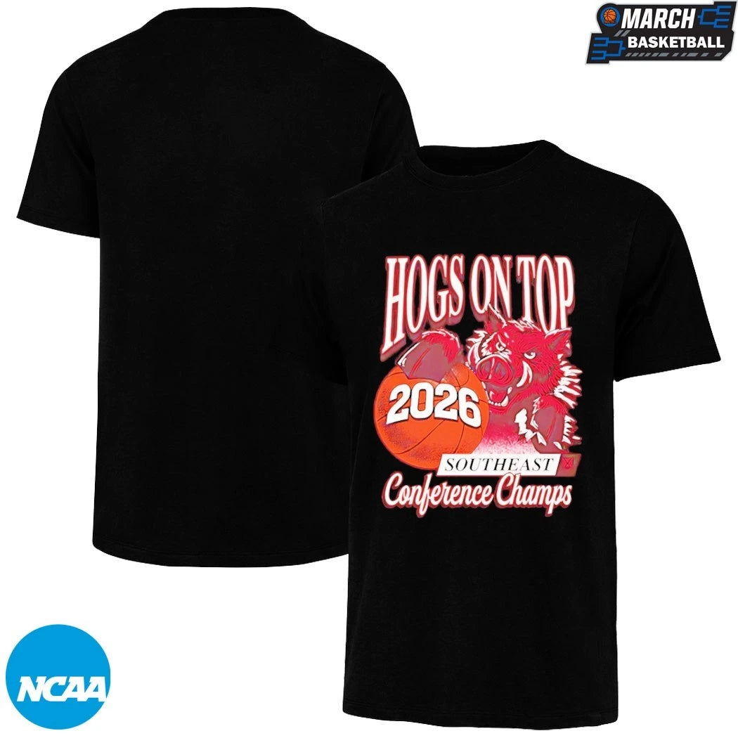 Arkansas Razorbacks Hogs On Top 2026 Conference Champs Mascot T-shirts