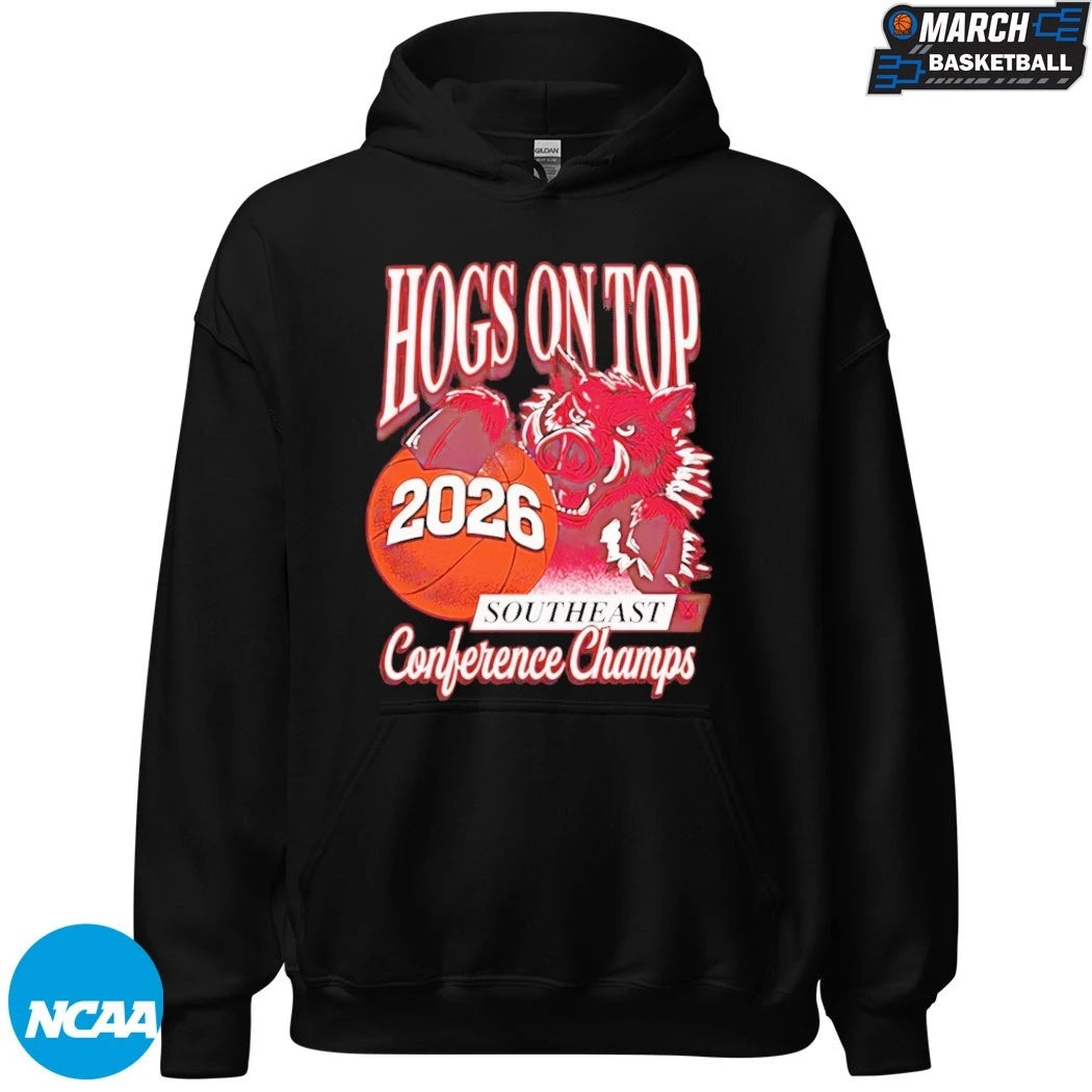 Arkansas Razorbacks Hogs On Top 2026 Conference Champs Mascot T-shirts