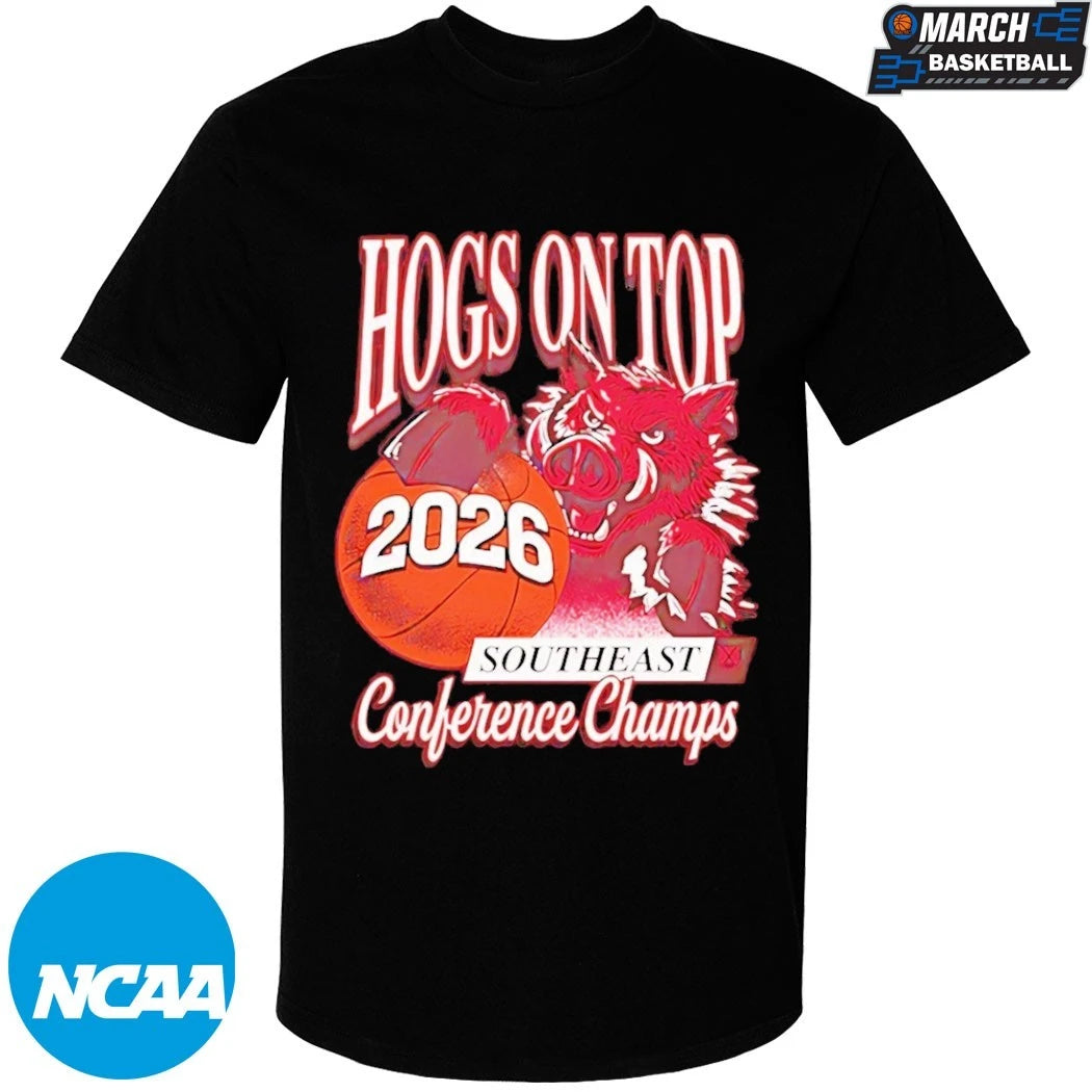 Arkansas Razorbacks Hogs On Top 2026 Conference Champs Mascot T-shirts