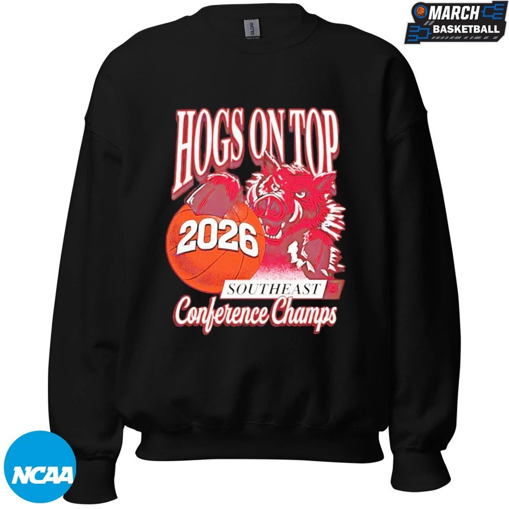 Arkansas Razorbacks Hogs On Top 2026 Conference Champs Mascot T-shirts