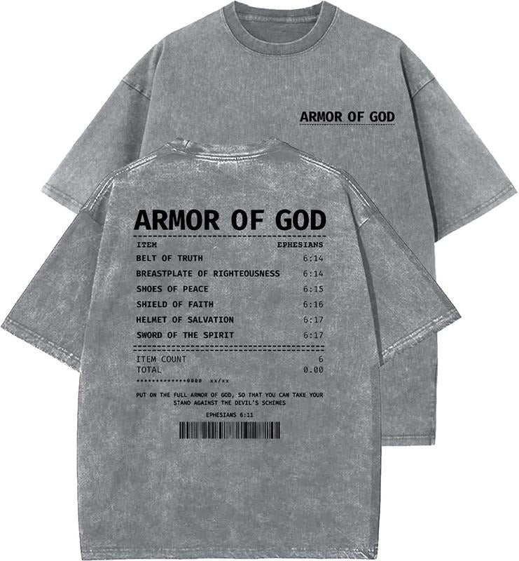 Armor Of God Unisex Washed T-Shirt, Christian t shirts, Vintage 90s Graphic Tee, Gift Top Womenswear Cotton Mineral Color...