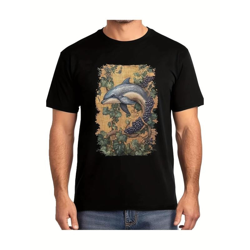 Artistic T - shirt with an Unusual Design: Dolphin and Grapevine Graphic for a Mysterious Vibe Hoodie, Sweatshirt |...
