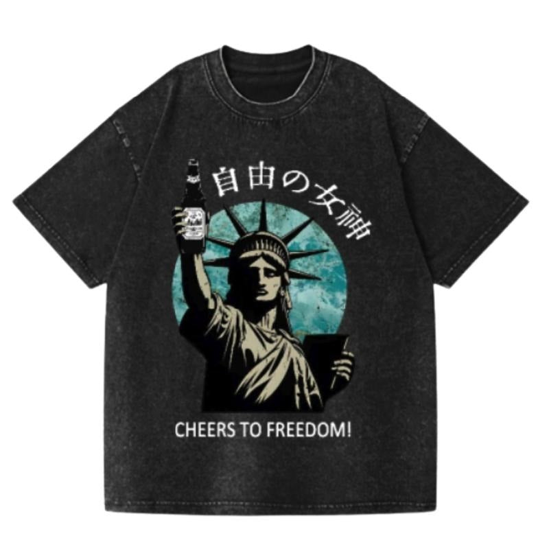 Asahi Beer Liberty Vintage Wash Japanese Design T-Shirt, Funny Anime Graphic Tee Shortsleeve Comfort Top Hoodie, Sweatshirt