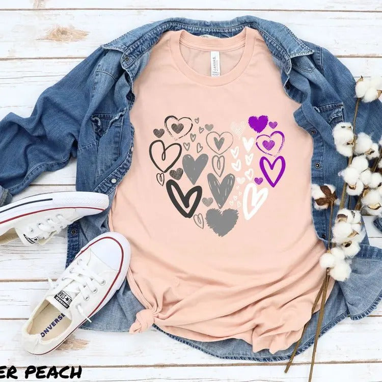 Asexual T Shirt, Valentine's Day Gift, Cute Heart Tshirt, Boho Ace Tee, Subtle LGBTQ Pride Month, LGBT Adult Gender...