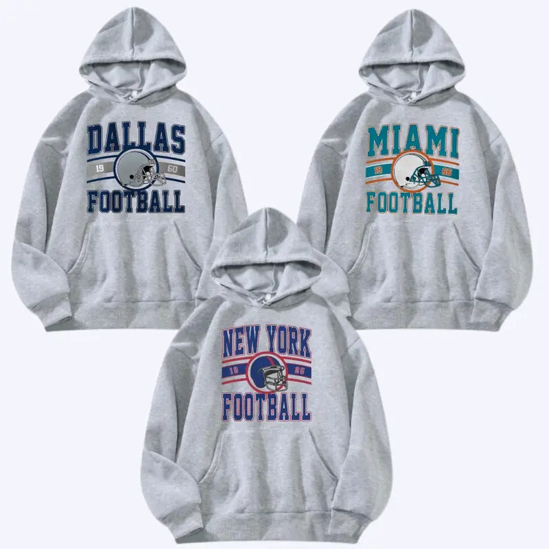 Ash Grey Color All Team Football Hoodie Vintage Football Big Words Logo Hoodie Hometown Football Hoodie Football Thowback...