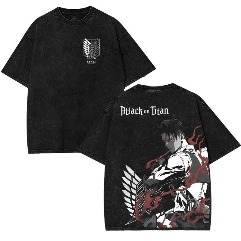 Attack On Titan X Titan Levi Ackerman Strongest Solider Human v3 AOT Anime Manga game Double Printed Vintage Washed...