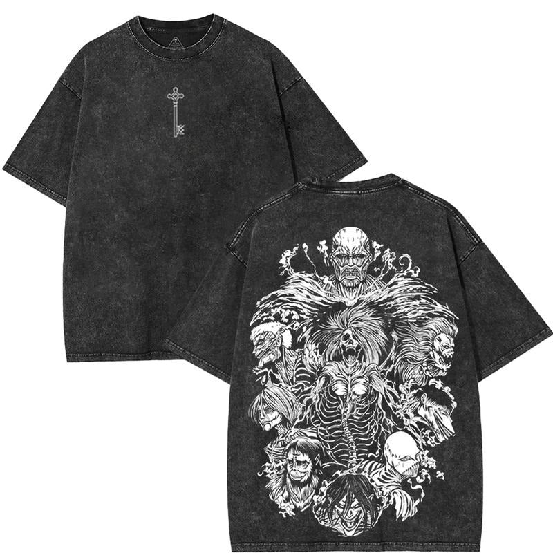 Attack On Titan the key Titan Double 2 Sided anime manga game T-Shirt, Acid Washed unisex Classic Fit Menswear Top...