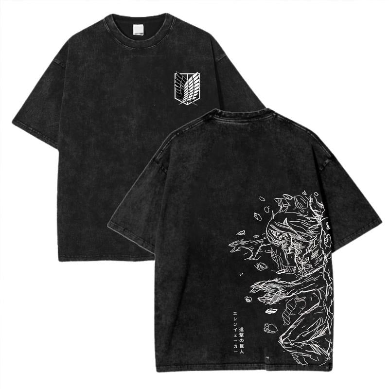 Attack on Titan Anime Oversize Acid Washed T-Shirt, Eren Jeager Anime Tee, AOT Streetwear Style Gift For Him Hoodie,...