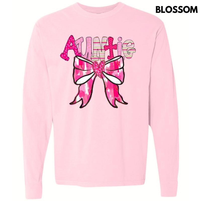 Auntie Valentine Coquette Long Sleeve Comfort Colors T-Shirt Hoodie, Sweatshirt | HypeCrazeTee.com