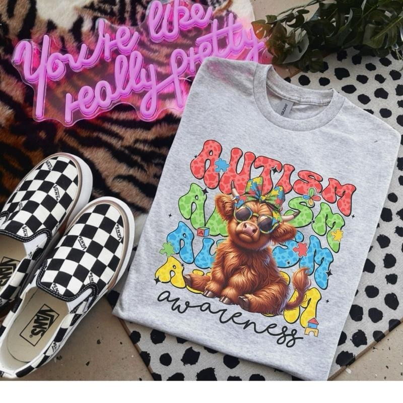 Autism Awareness Highland Cow Autism Shirt Bleached Shirt Gildan T-Shirts, Hoodie, Sweatshirt