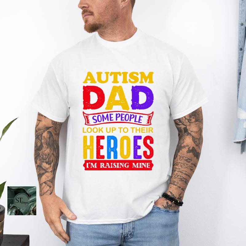 Autism Dad White 100% Ringspun Cotton T-Shirt Hoodie, Sweatshirt | HypeCrazeTee.com