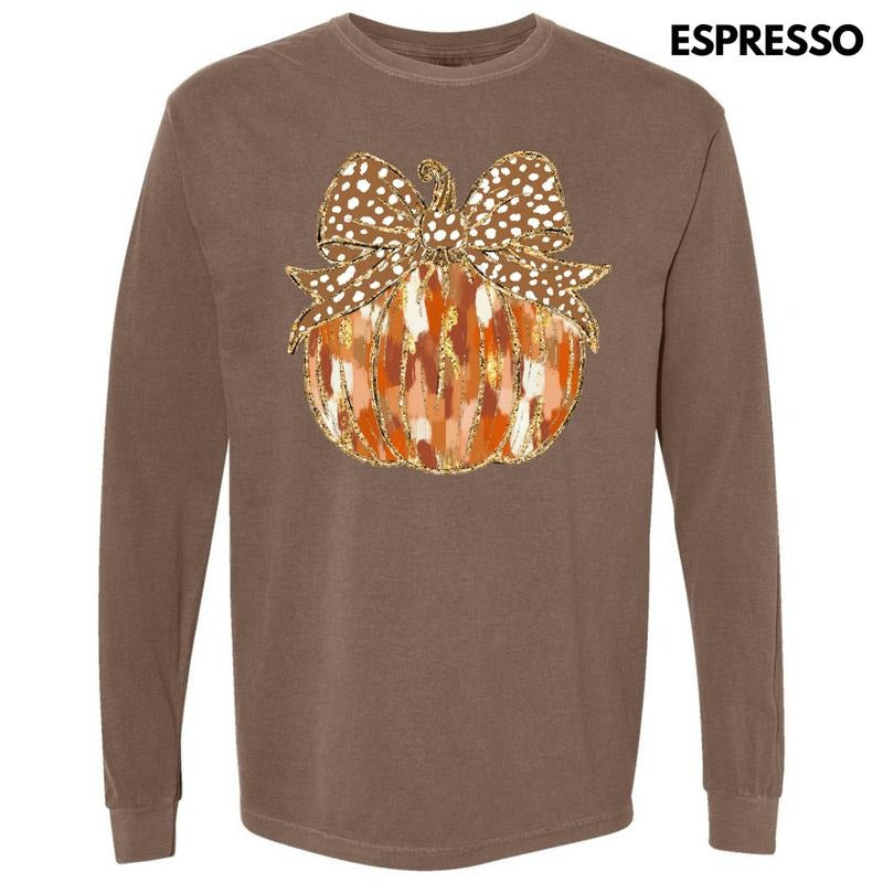 Autumn Brushstroke Pumpkin Long Sleeve Comfort Colors T-Shirt 'NLB' Hoodie, Sweatshirt | HypeCrazeTee.com