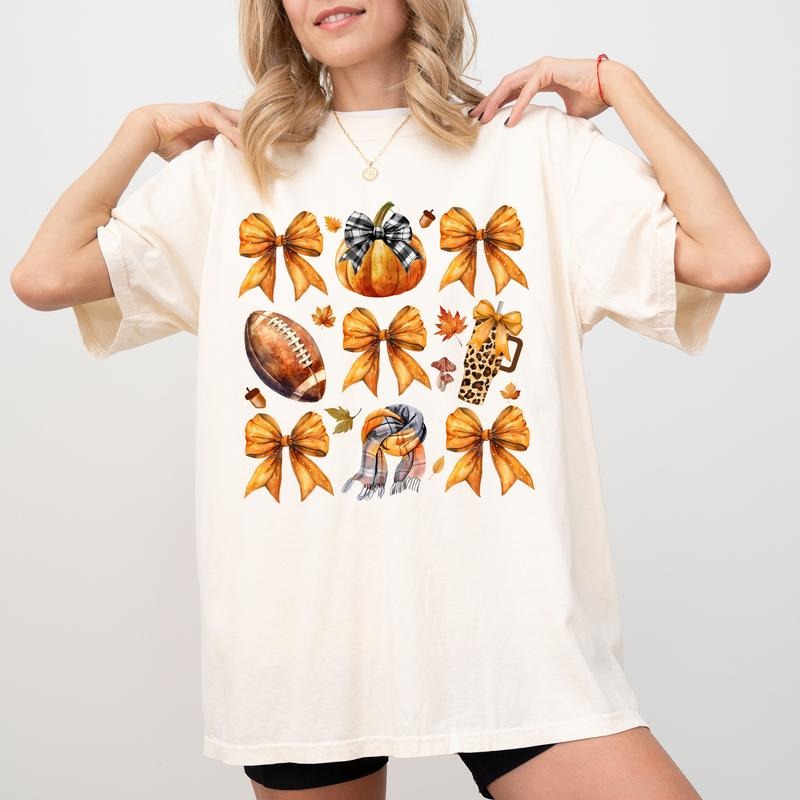 Autumn Girly Coquette Bow Shirt Comfort Colors, Vintage Fall Vibes Tee, Fall Basics Shirt for Girls, Aesthetic Autumn...