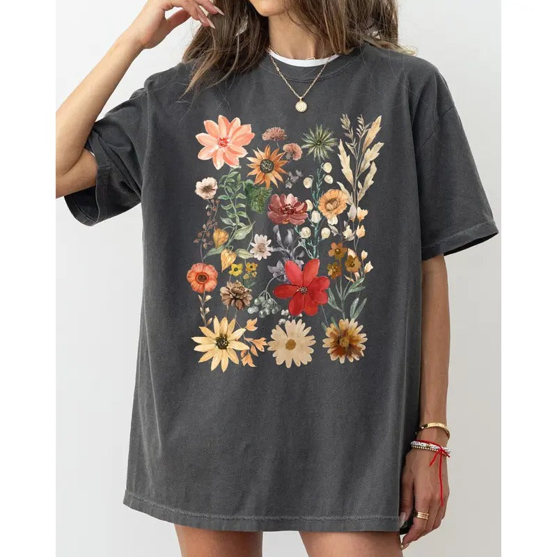 Autumn Pressed Flowers, Beautiful, Nature, Leaves, Botanical, Fall Shirt, Women's Comfort Color Tee, Tshirt Hoodie,...