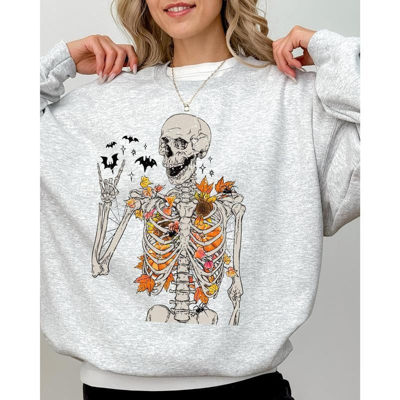 Autumn Skeleton, Funny, Bats, Halloween, Fall, Funny Sweatshirt T-Shirts, Hoodie | HypeCrazeTee.com