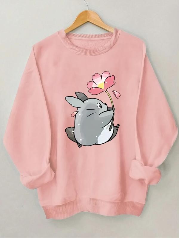 Autumn Winter Fashion Crew Neck Cat Graphic Sweatshirt, Casual Style Fitted Design, Moderate Fabric Thickness for Fall &...