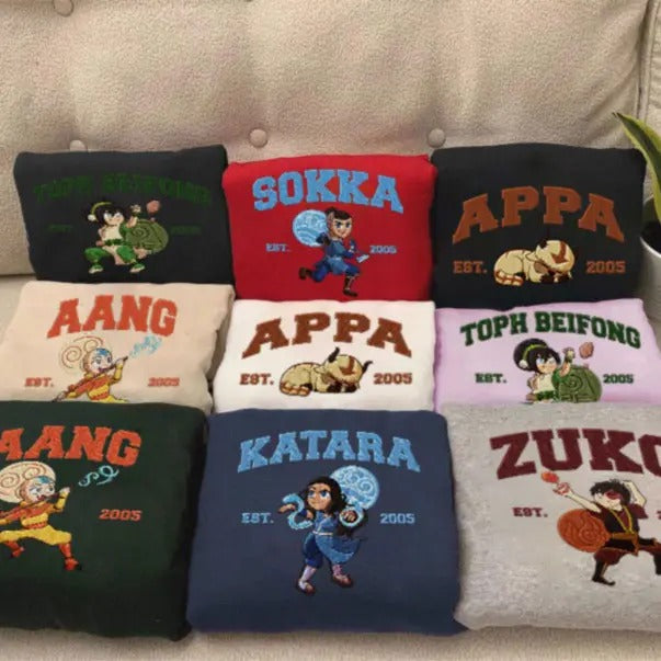 Avatar Squad Embroidered Sweatshirt, Appa Aang and Squad Embroidered T-shirt, Avatar Team Embroidered Tee Hoodie