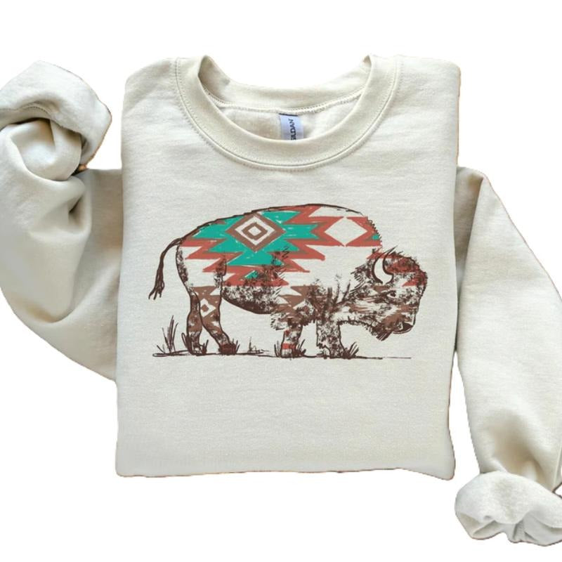 Aztec Buffalo Sweatshirt, Crewneck vintage sweatshirts, cowgirl outfits, western outfits women clothing, country western...