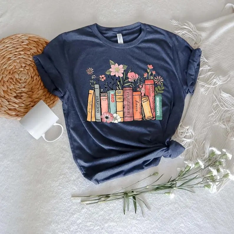 B00k Lover Shirt, Flower Books Shirt, Gift for Book Lover, Reading Shirt, Book With Flowers, Floral Books, Gift for...