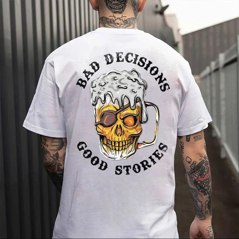 BAD DECISIONS GOOD STORIES Black Print T-Shirt, Naughty Clothes Men, Menswear Classic, Classic Cotton Fabric, Classic...