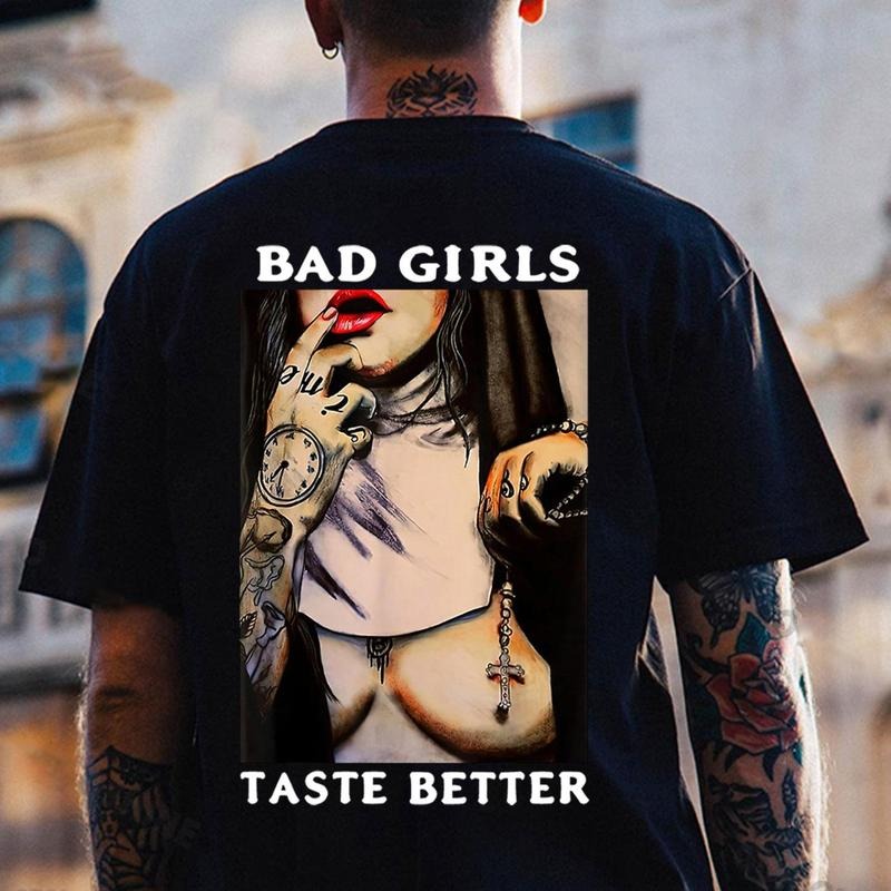 BAD GIRLS TASTE BETTER Sexy Naked Nun Print Men's T-Shirt Hoodie, Sweatshirt | HypeCrazeTee.com