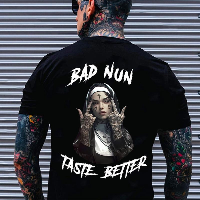 BAD NUN TASTE BETTER Defiant Nun Print Men's T-Shirt Hoodie, Sweatshirt | HypeCrazeTee.com