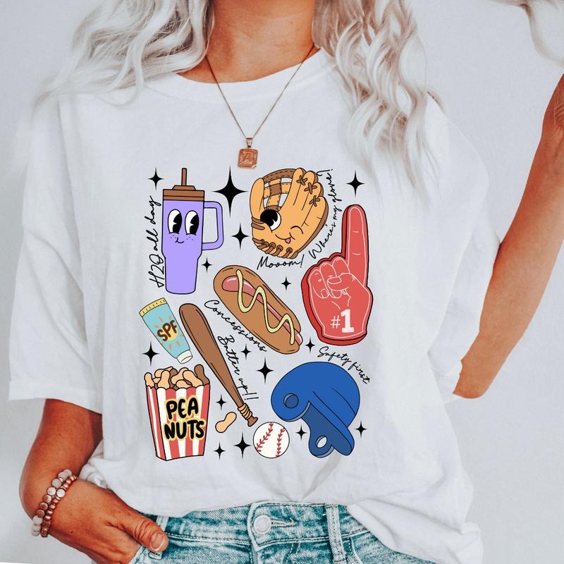 BASEBALL DOODLES T-SHIRT, BASEBALL SHIRT, COMFORT COLORS CASUAL COTTON T-SHIRT FOR MOMS Fabric Top Womenswear Oversized...