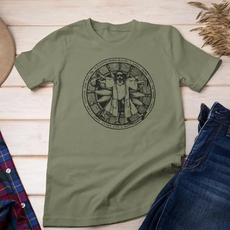 BIG LEBOWSKI shirt, Funny The dude T-shirt, Big Lebowski t shirt, undude shirt, Renaissance Da Vinci Vitruvian man shirt,...