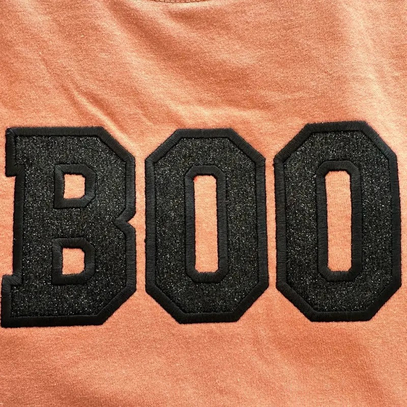 BOO Glitter Halloween Embroidered Comfort colors Tee shirt Cute Hoodie, Sweatshirt | HypeCrazeTee.com