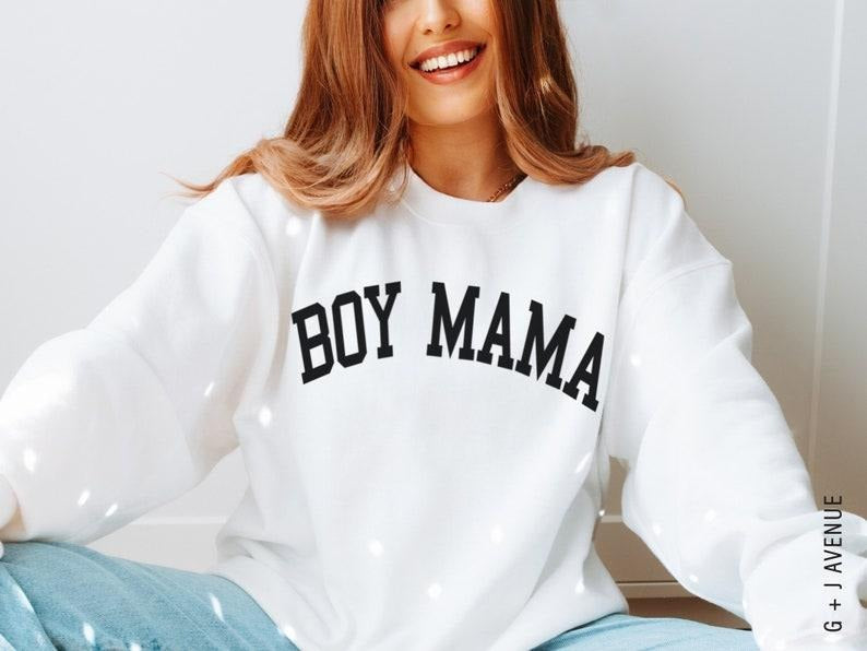 BOY MAMA Sweatshirt or T-shirt,  Mama Crewneck Sweater, Mom of Boys  Hoodie and Sweater; T-shirt Cotton Womenswear Light...
