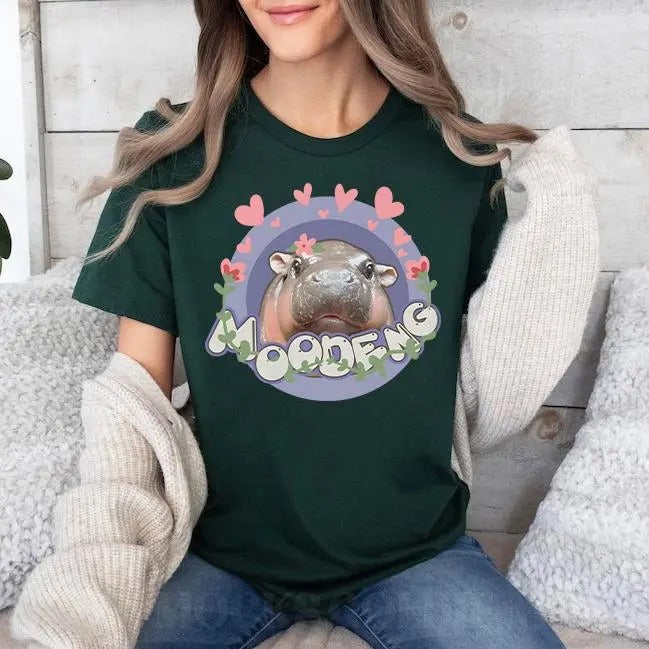 Baby Hippo Moo Deng Shirt, Cute Animal Lover Graphic Tee, Funny Hippo Moo Deng Unisex Sweatshirt Hoodie | HypeCrazeTee.com