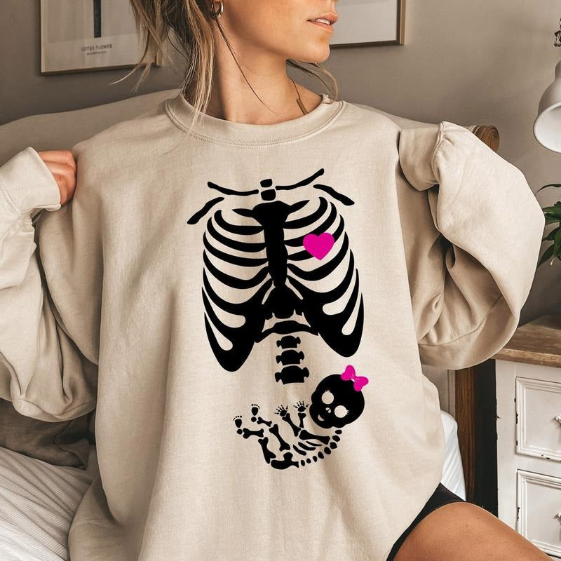 Baby girl X-Ray skeleton Sweatshirt, Pregnant Skeleton Sweatshirt, Pregnant Woman, Funny Maternity Sweatshirt,Halloween...
