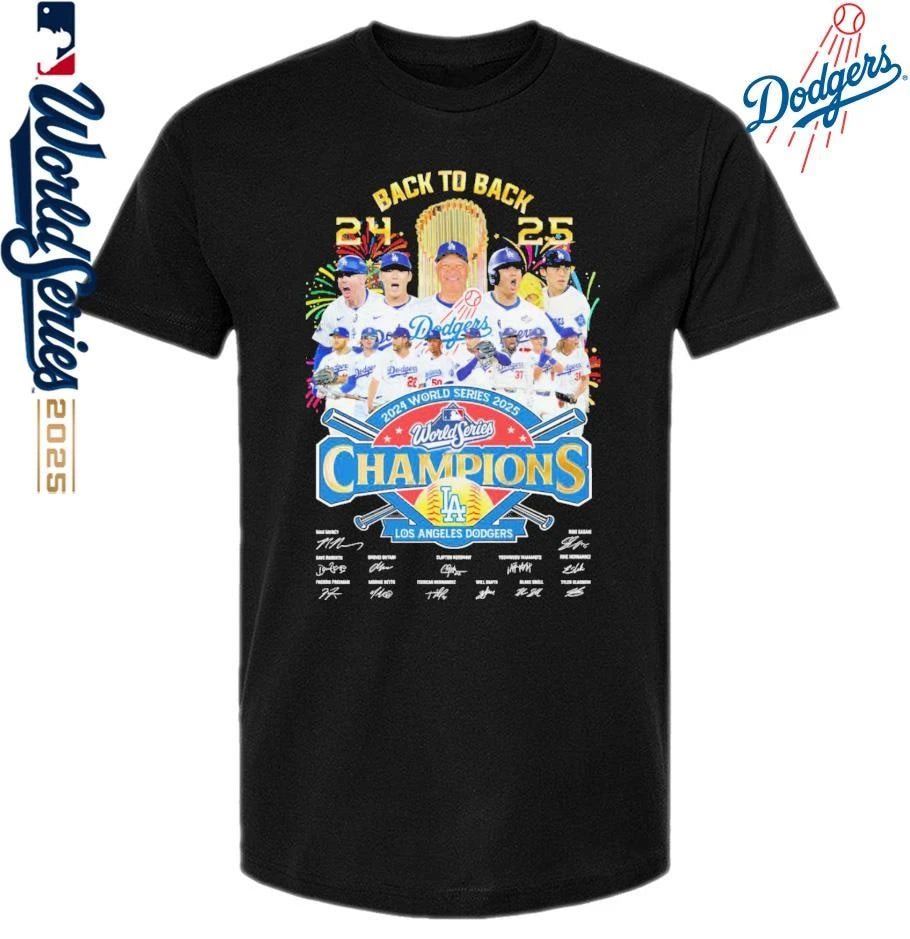 Back To Back 2024-2025 World Series Champions Los Angeles Dodgers Signatures Classic T-Shirt