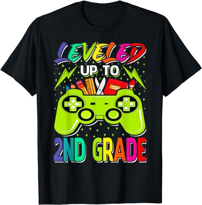 Back To School Shirts, Leveled Up To 2nd Grade Gamer Back To School First Day Boys T-Shirt Cotton Fashion Casual Classic...