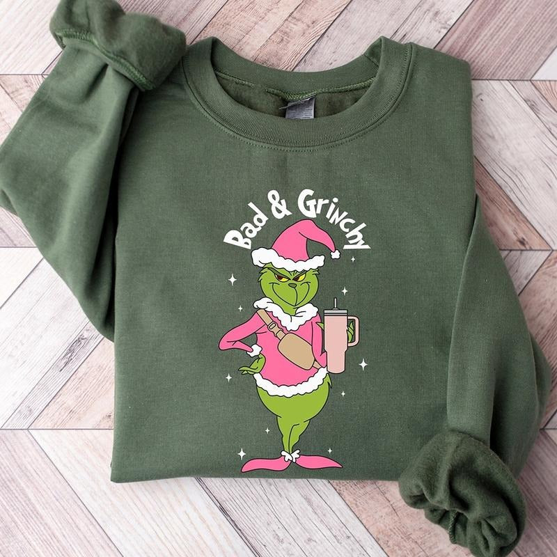 Bad And Grinchy Christmas Crewneck Sweatshirt, Hoodie, T-shirt | HypeCrazeTee.com