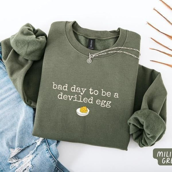 Bad Day to be a Deviled Egg Sweatshirt, Funny Thanksgiving Dinner Shirt, Sarcastic Friendsgiving Crewneck, Food Humor...