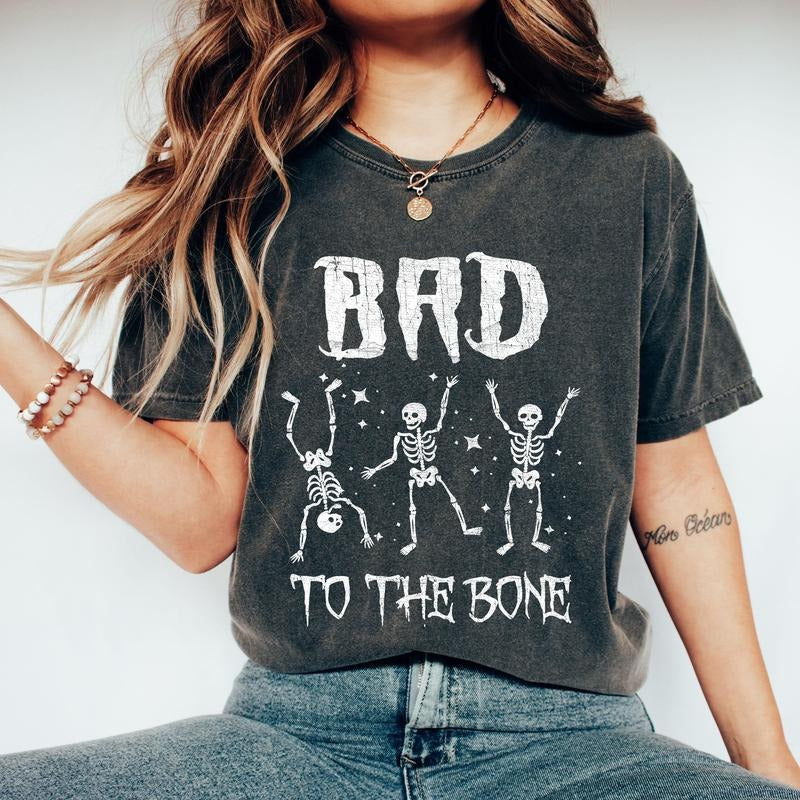 Bad To The Bone, Funny Skeleton, Retro, Aesthetic, Vintage, Comfort Colors Tshirt, Women's Crew Neck, Crewneck Hoodie,...