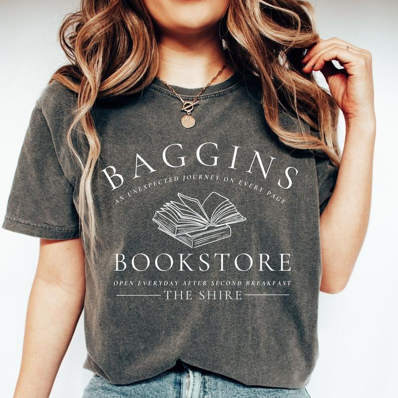 Baggins Bookstore Comfort Colors Shirt Shire Bookstore Tokien Frodo Bilbo Rivendell Shirt Hobbit Lotr Womenswear Literary Shirt Cottage Core Shirt Book Lover T-Shirts, Hoodie, Sweatshirt