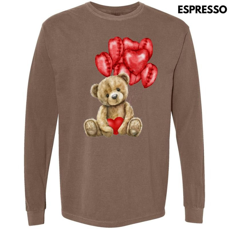 Balloon Valentine Bear Long Sleeve Comfort Colors T-Shirt 'NLB' Hoodie, Sweatshirt | HypeCrazeTee.com