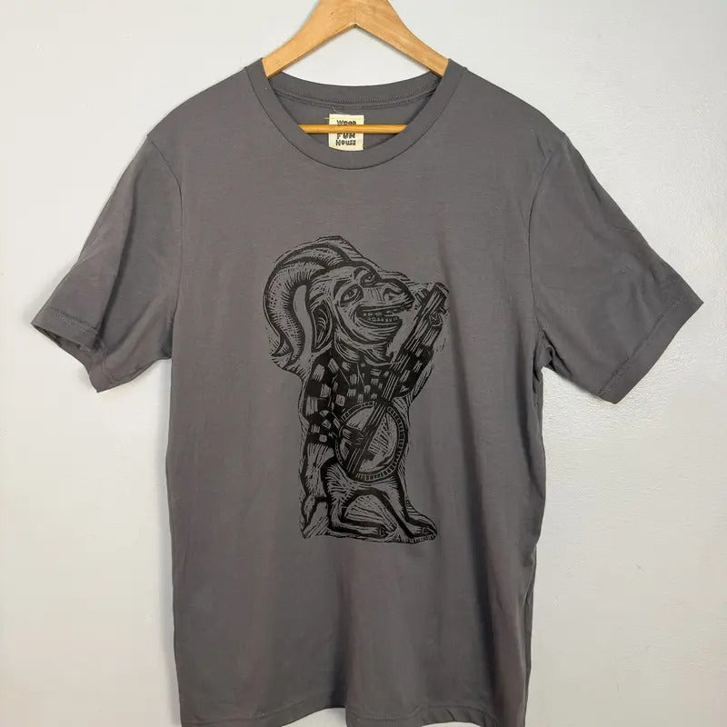 Banjo Goat  Woodblock Hand-Printed T-Shirt Cotton Menswear Top Graphics Hoodie, Sweatshirt | HypeCrazeTee.com