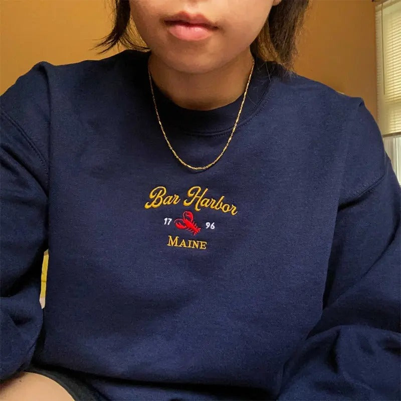 Bar Harbor Maine Embroidered Sweatshirt, Lobster Crewneck T-Shirts, Hoodie | HypeCrazeTee.com