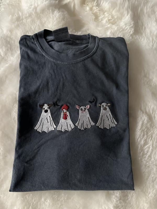 Barnyard animal Ghost Halloween Embroidered Tee shirt Hoodie, Sweatshirt | HypeCrazeTee.com