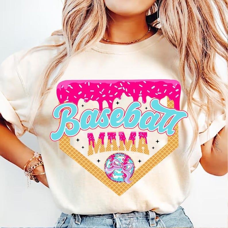 Baseball Bow Drip Shirt, Stylish Mom Outfit, Sporty Brushstroke Tee Hoodie, Sweatshirt | HypeCrazeTee.com