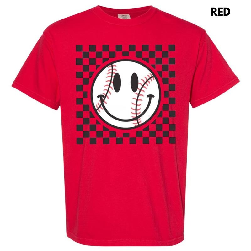 Baseball Checker Happy Face Comfort Colors T-Shirt Hoodie, Sweatshirt | HypeCrazeTee.com