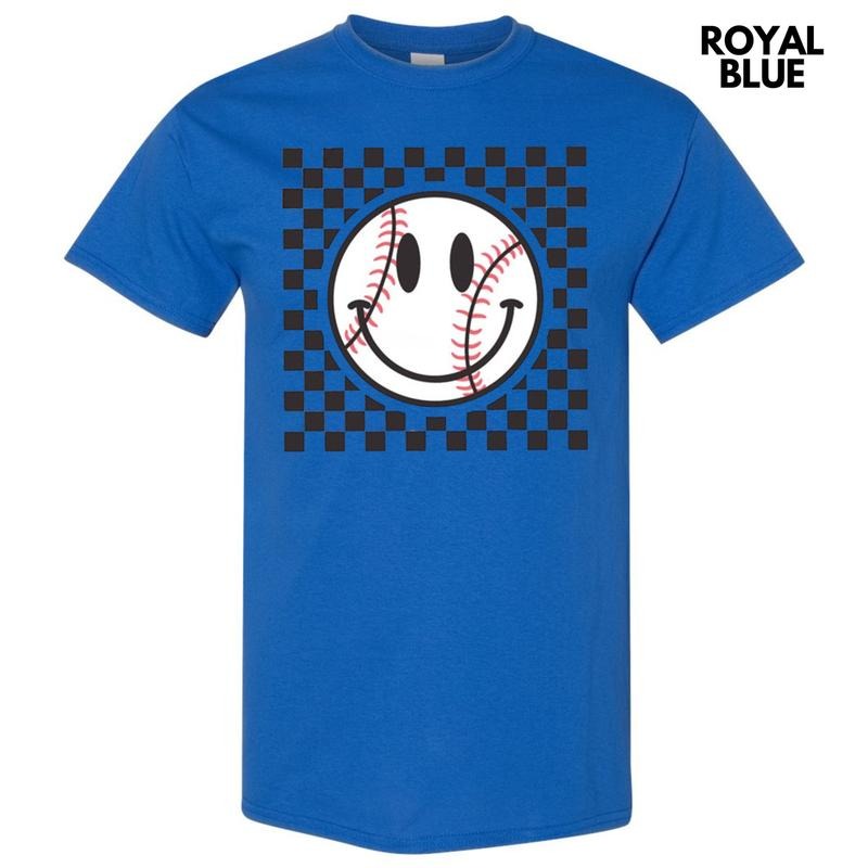 Baseball Checker Happy Face Gildan Short Sleeve T-Shirt Hoodie, Sweatshirt | HypeCrazeTee.com