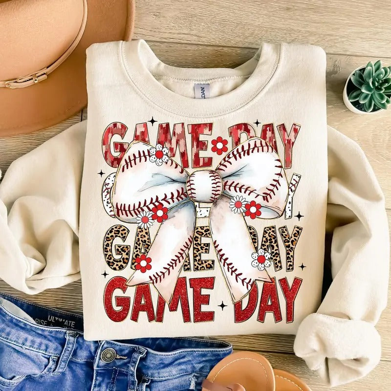 Baseball Coquette Game Day Bow ,  Baseball Mom , Baseball Mama, Tis the Season Sweatshirt T-Shirts, Hoodie | HypeCrazeTee.com