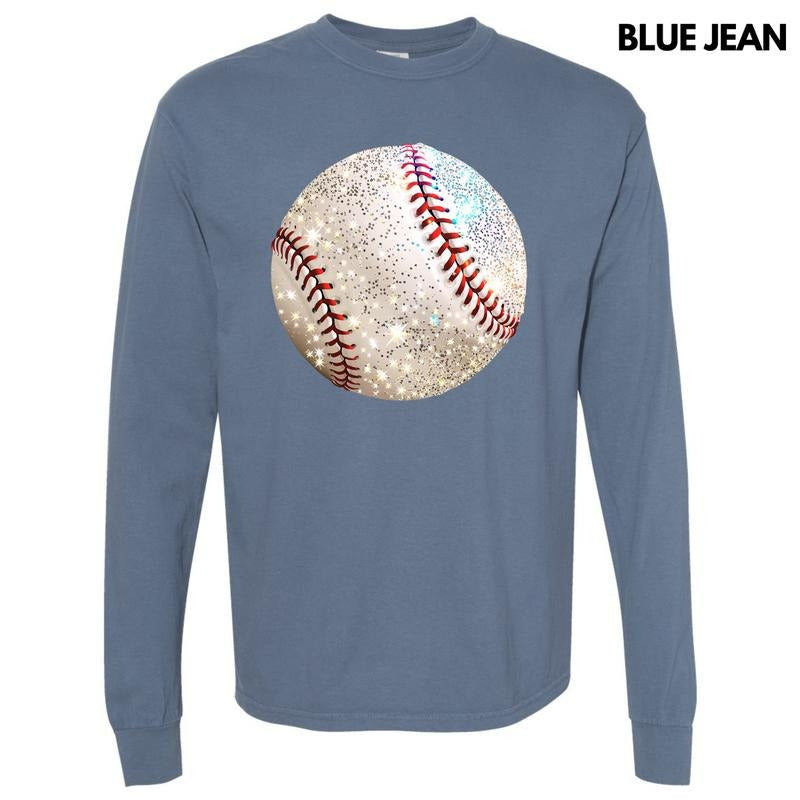 Baseball Faux Glitter Long Sleeve Comfort Colors T-Shirt 'NLB' Hoodie, Sweatshirt | HypeCrazeTee.com